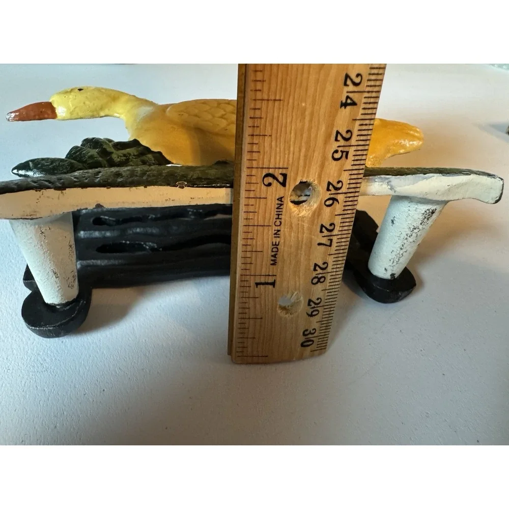 Vintage Cast Iron Yellow Duck Fence Napkin Holder Country Kitchen Letter Rack